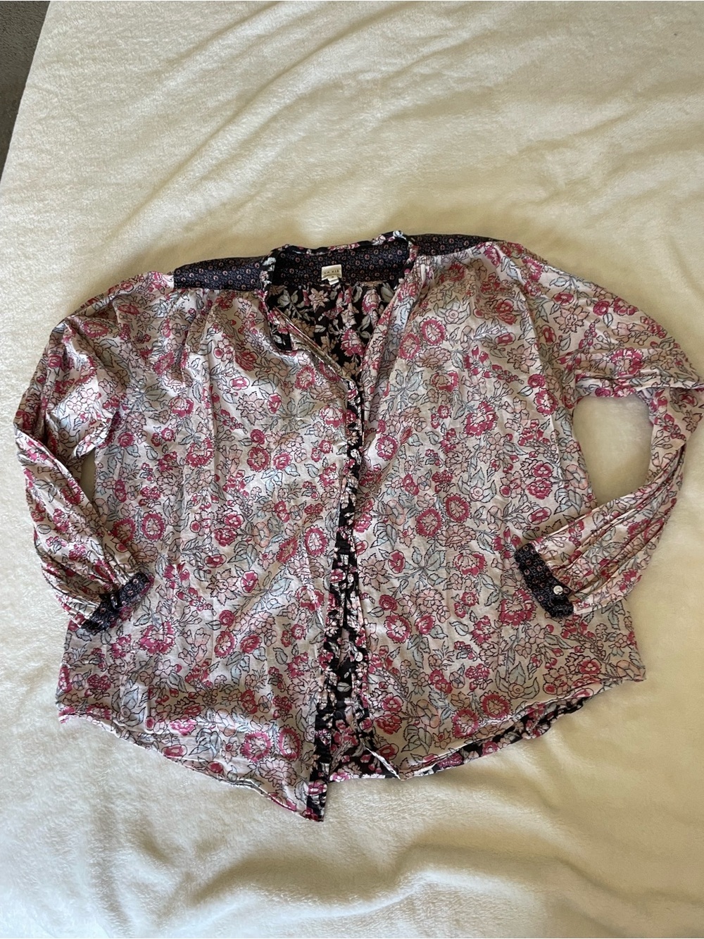 Rebecca Taylor La Vie Pink and White Floral Button-Down Blouse
